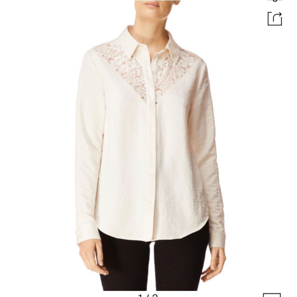 J Brand Lula Button-Front Long-Sleeve Lace Shirt